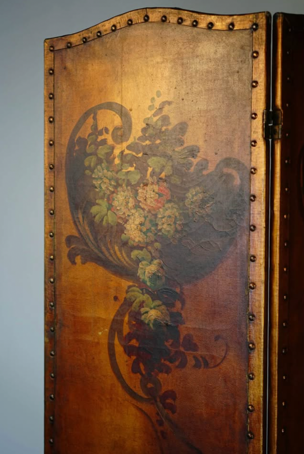 vintage french leather folding screen