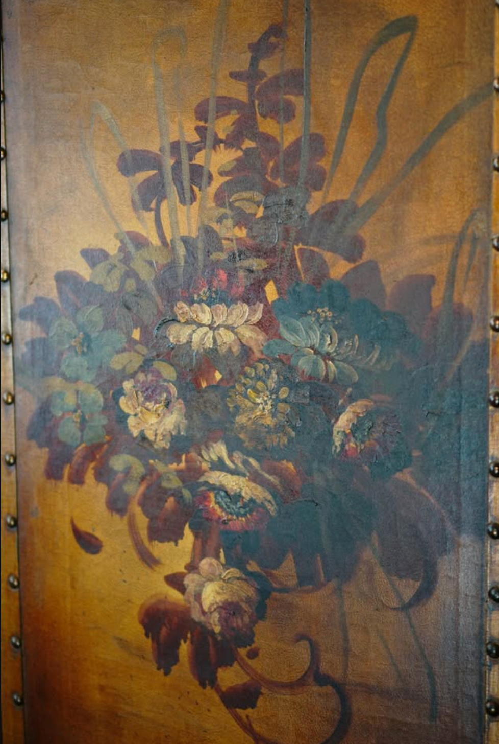 vintage french leather folding screen