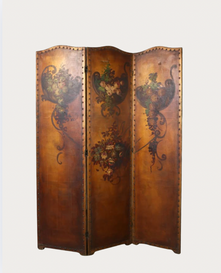 vintage french leather folding screen