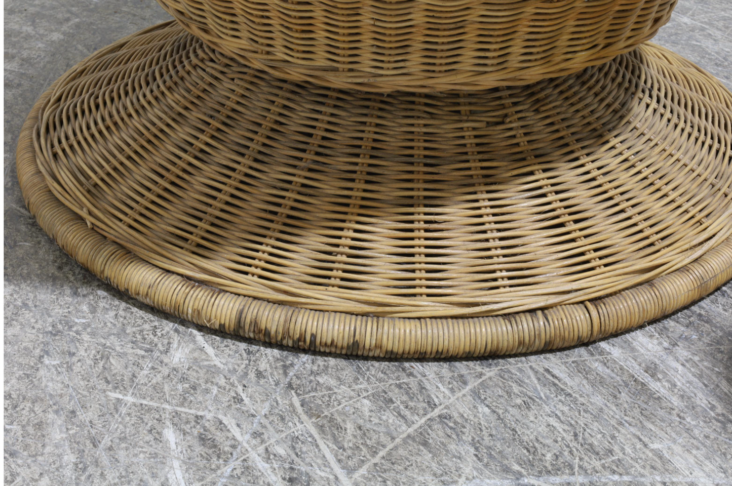 vintage oversized wicker swivel tulip chairs (pair)