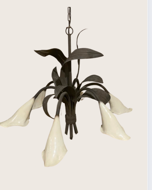 chapman iron calla lily chandelier, 1970s.