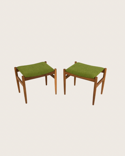 pair of edmund jorgensen danish teak + wool stools, 1960s