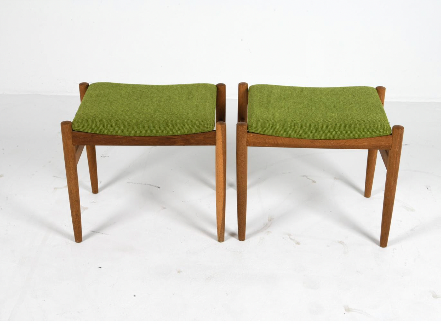 pair of edmund jorgensen danish teak + wool stools, 1960s