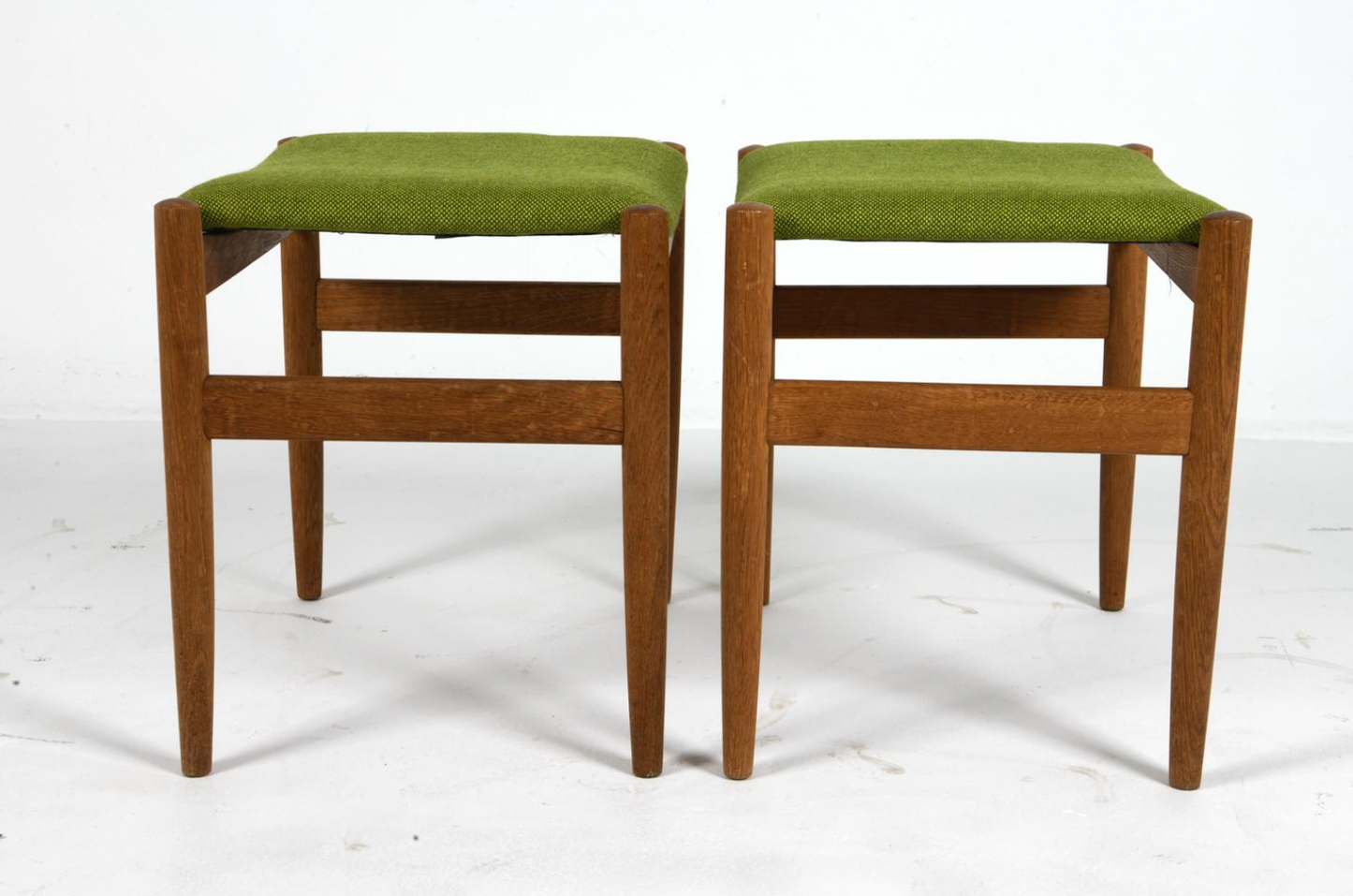 pair of edmund jorgensen danish teak + wool stools, 1960s