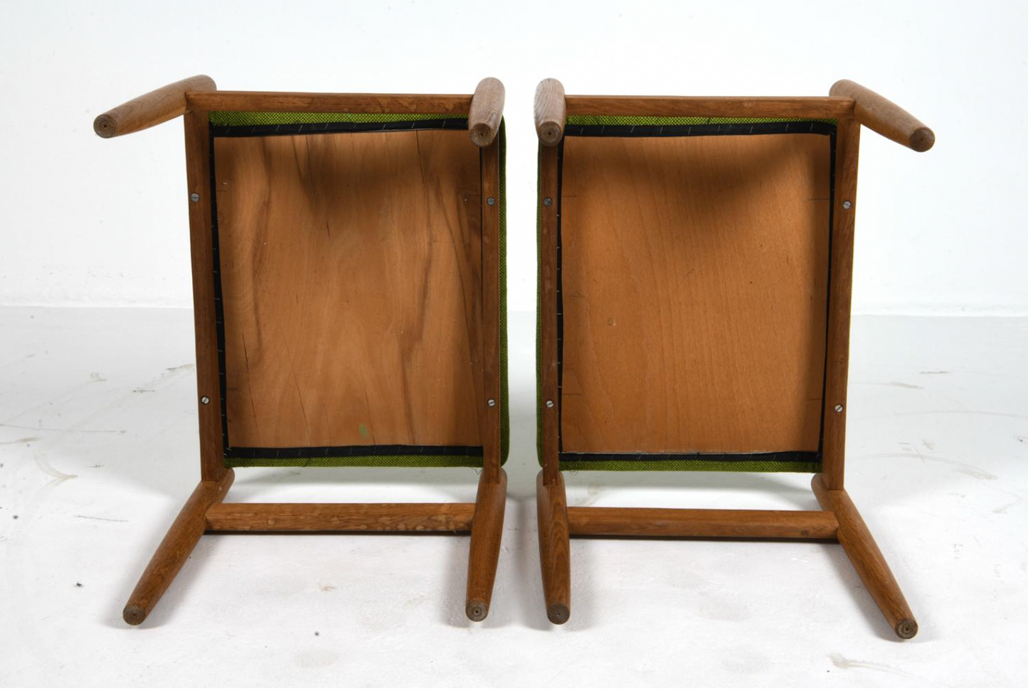pair of edmund jorgensen danish teak + wool stools, 1960s