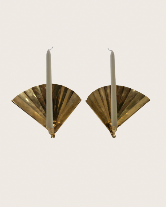 pair of solid brass art deco fan sconces