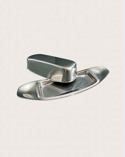 vintage mcm stainless steel covered butter dish