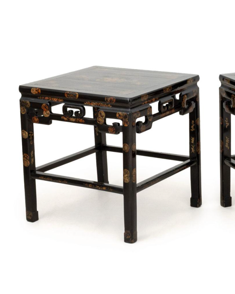 pair of black lacquer & gilt side tables