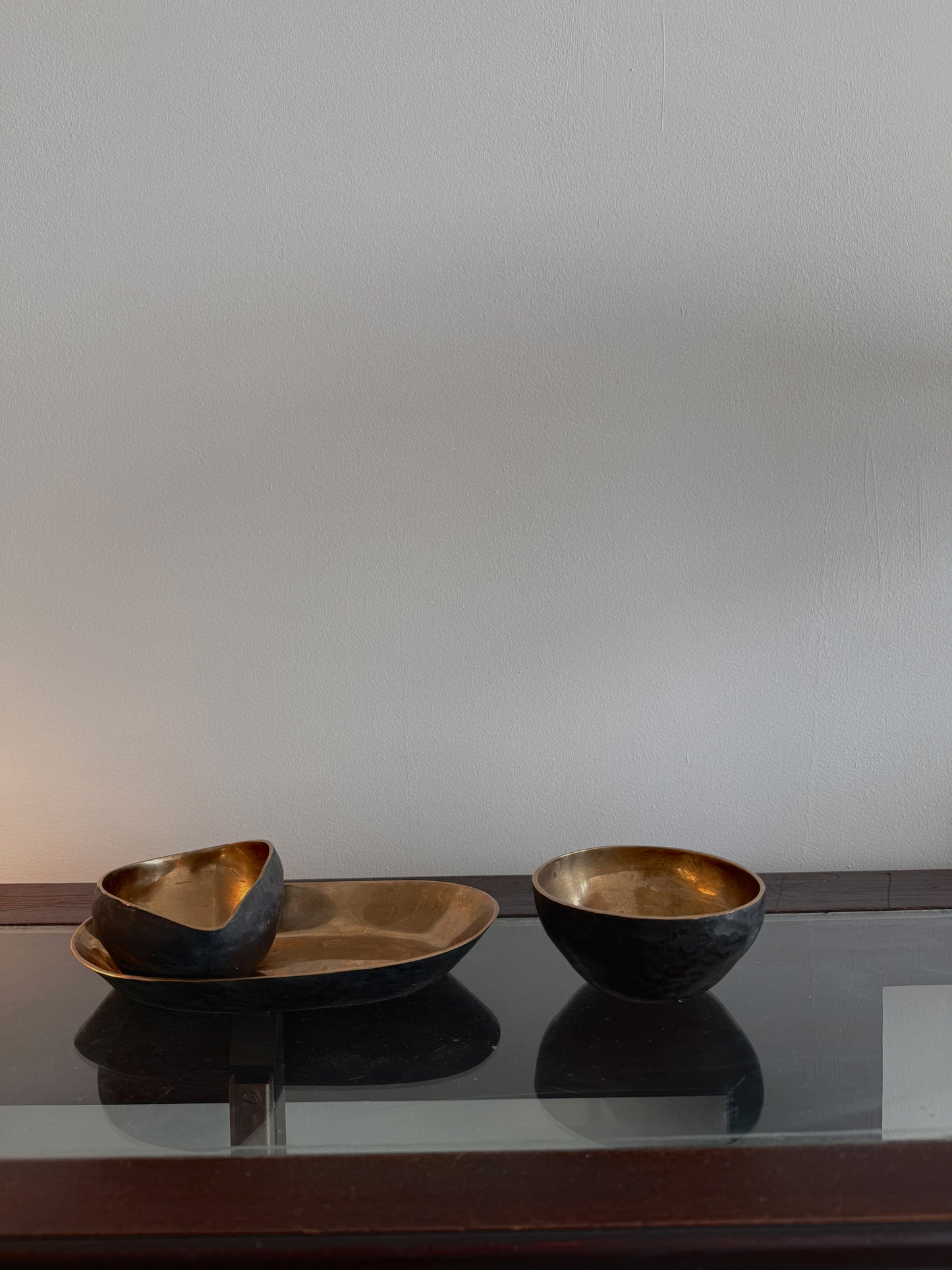 vintage hammered bronze serving set