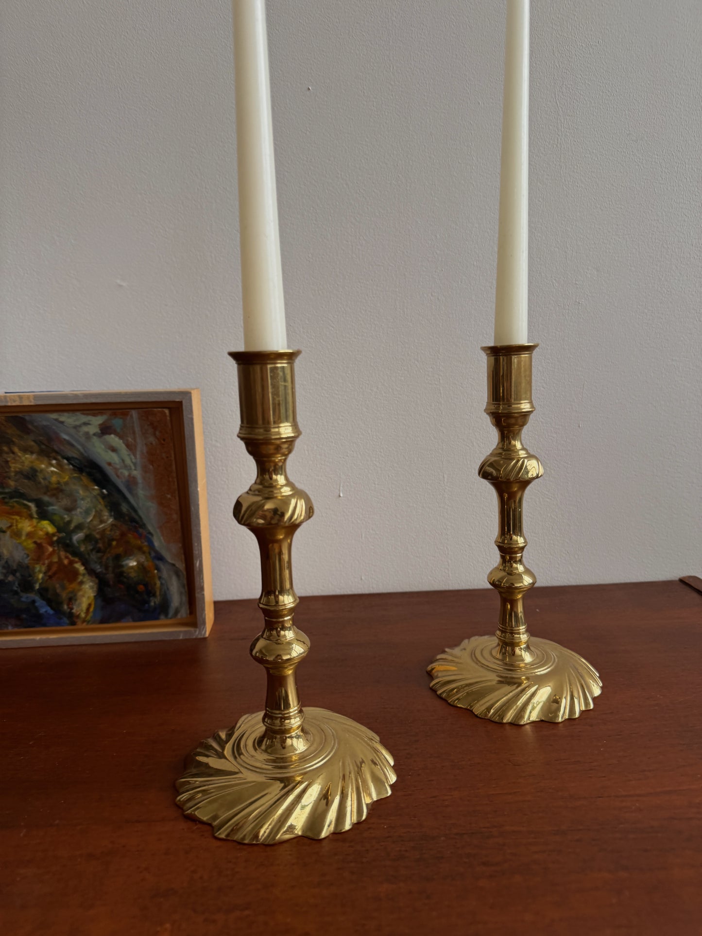 virginia metalcrafters brass candlesticks, pair