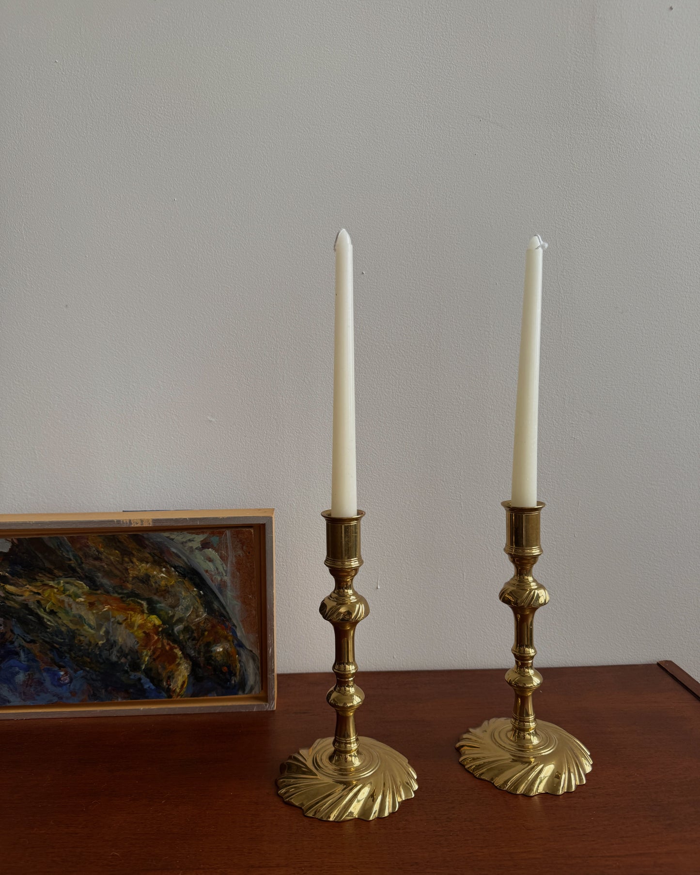 virginia metalcrafters brass candlesticks, pair