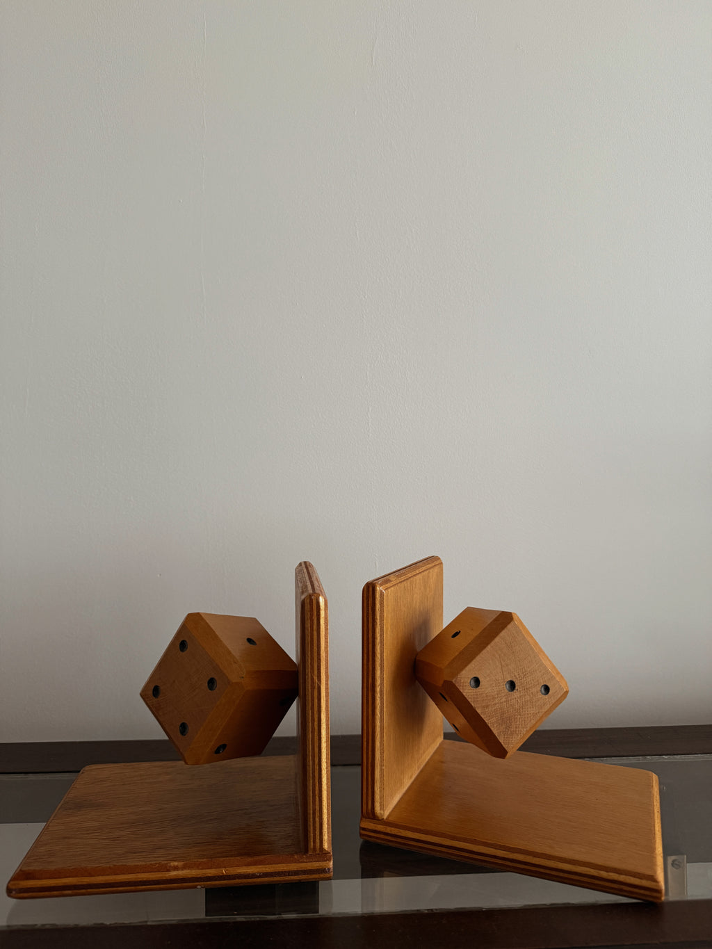 scandinavian oak dice bookends, 1970s, pair