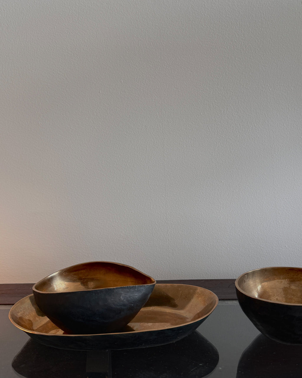 vintage hammered bronze serving set