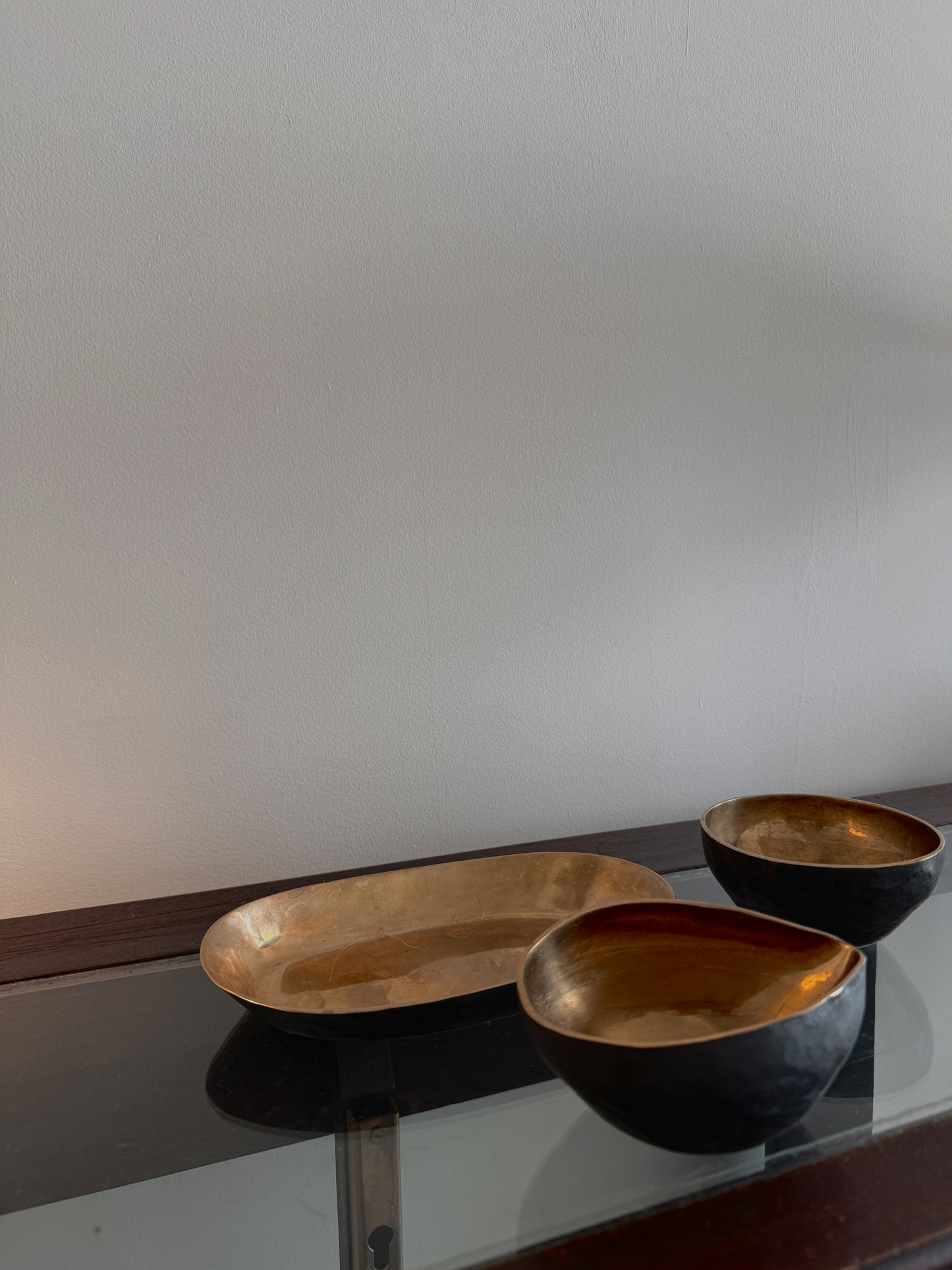 vintage hammered bronze serving set