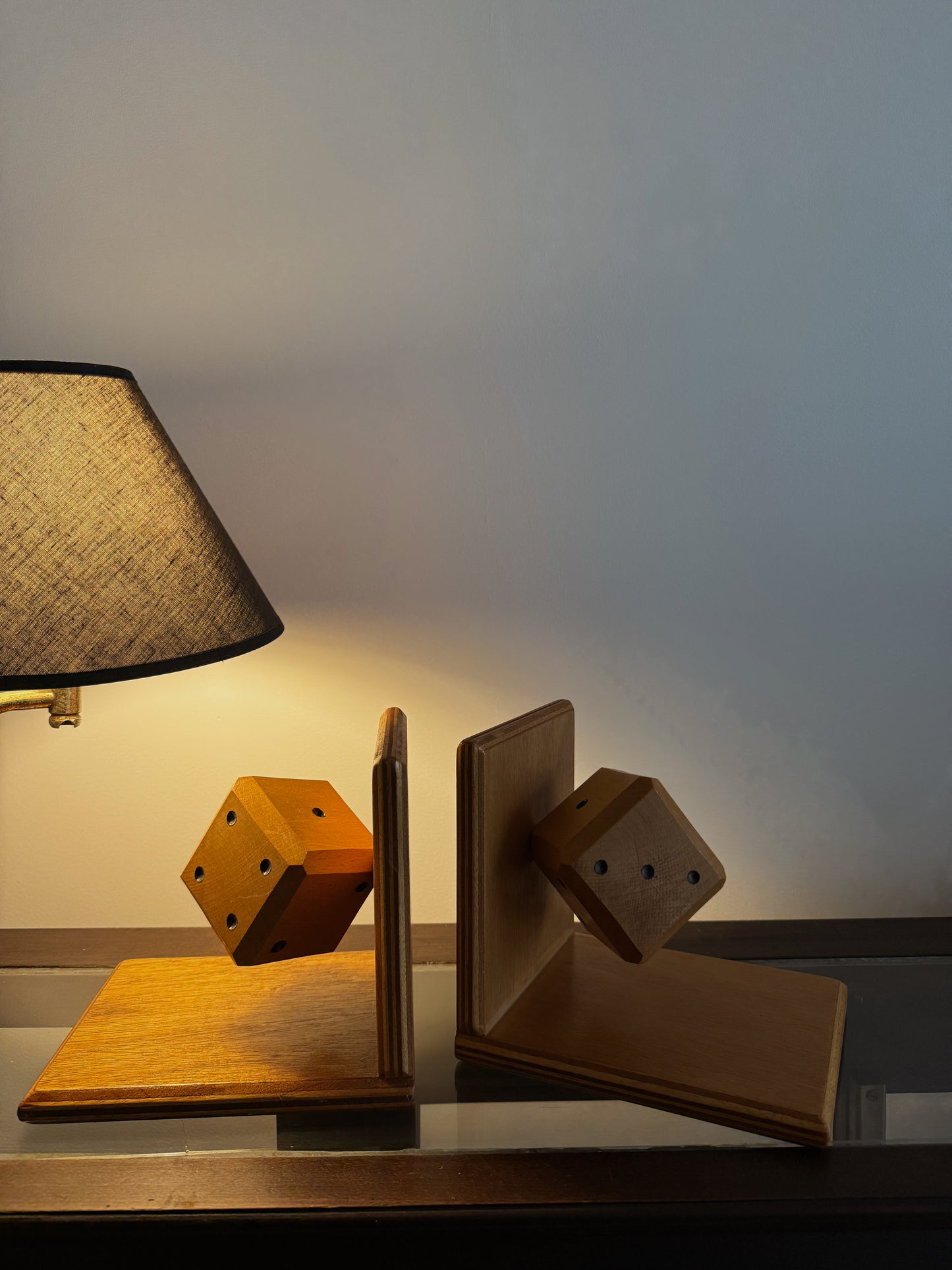 scandinavian oak dice bookends, 1970s, pair
