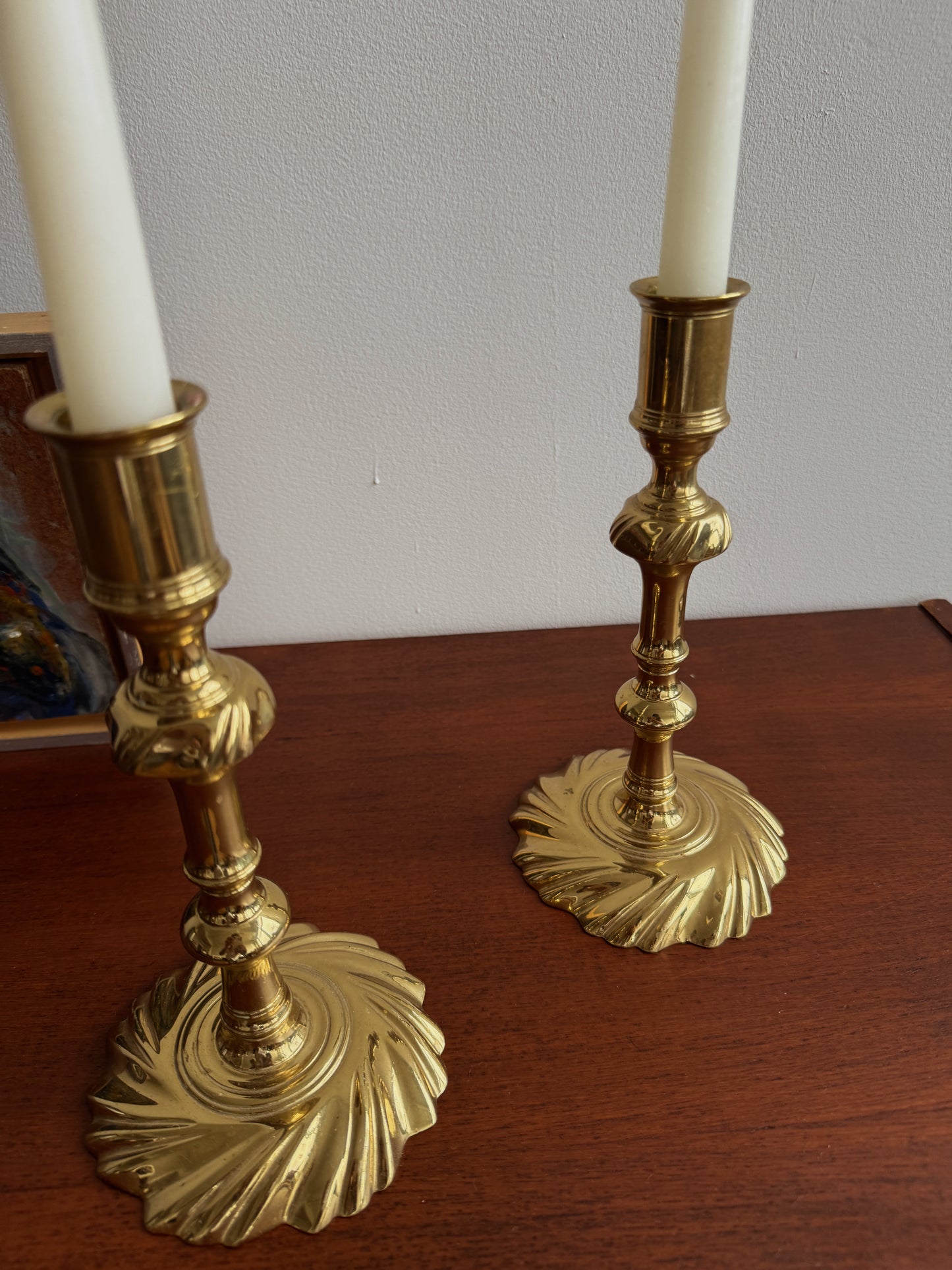 virginia metalcrafters brass candlesticks, pair
