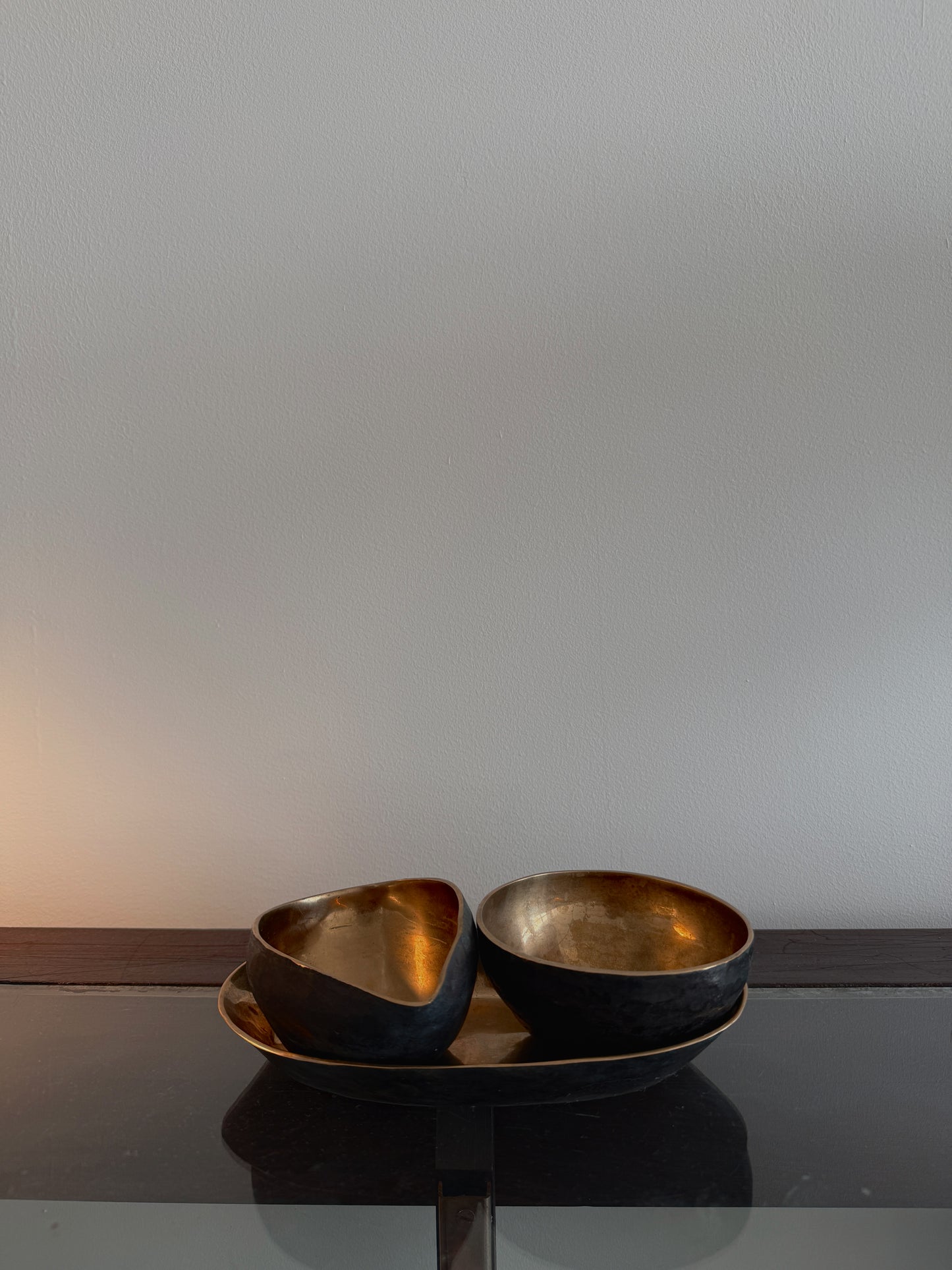 vintage hammered bronze serving set